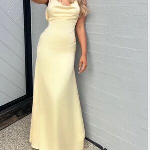 Yellow Gown with Pearl Crossback Straps